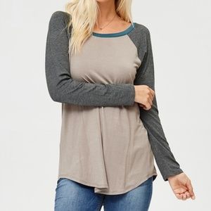 Only 2XL Left! Color Blocked Long Sleeve Tee